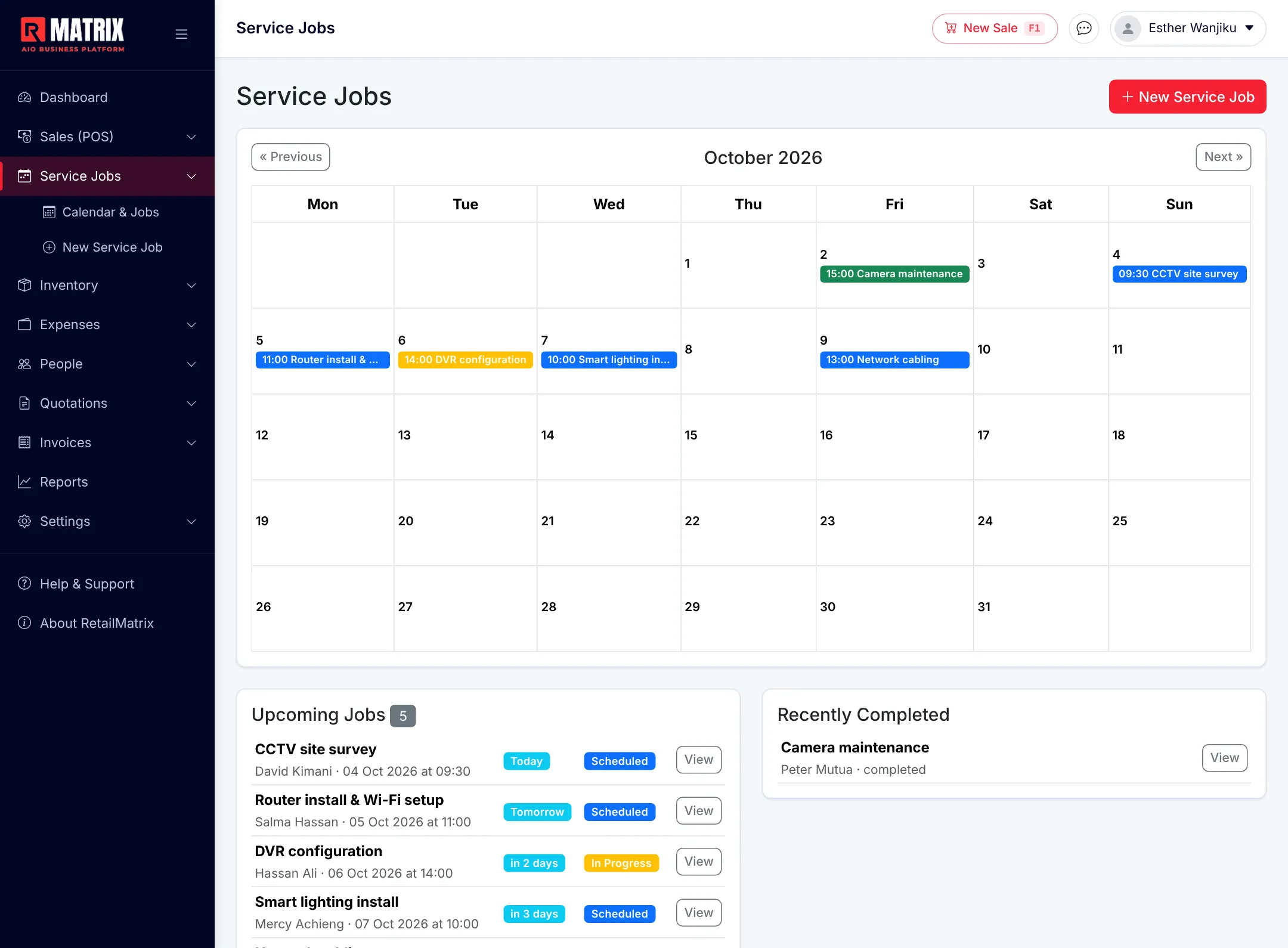 RetailMatrix service jobs board for repairs and field work